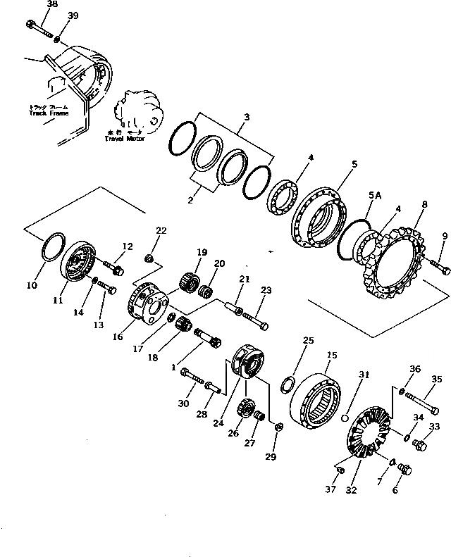 Схема запчастей Komatsu PC200-5 - КОНЕЧНАЯ ПЕРЕДАЧА И ЗВЕЗДОЧКА (№79-79¤89-) ХОДОВАЯ