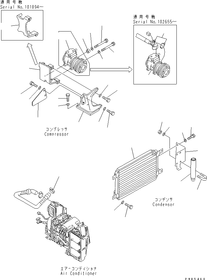 Схема запчастей Komatsu PC200-6 - КОНДИЦ. ВОЗДУХА (БЛОК) (CUMMINS)(№9-) КАБИНА ОПЕРАТОРА И СИСТЕМА УПРАВЛЕНИЯ