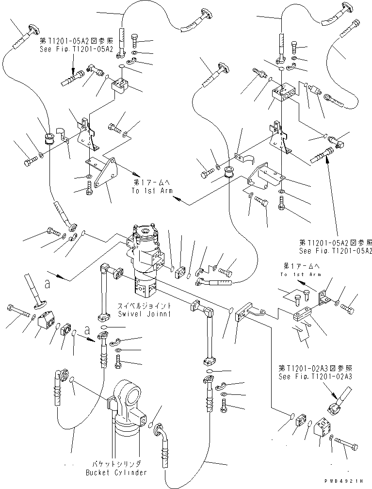 Схема запчастей Komatsu PC200-6 - ROTATION РУКОЯТЬ (.9M) (ТРУБЫ) (С ДОПОЛН. ГИДРОЛИНИЕЙ) РАБОЧЕЕ ОБОРУДОВАНИЕ