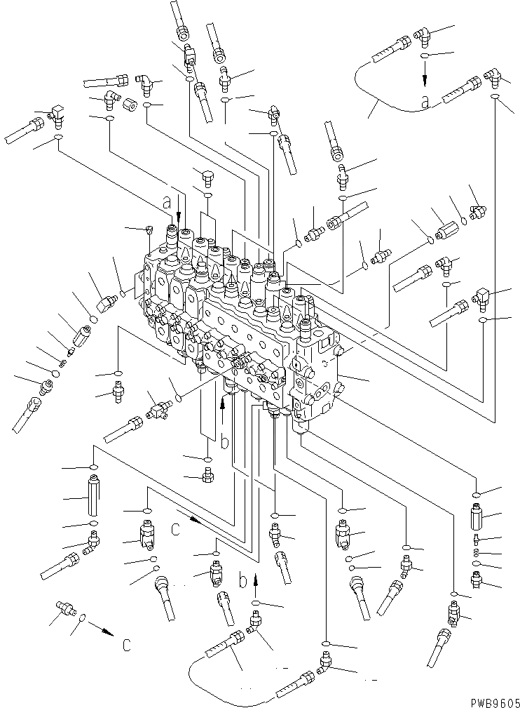 Схема запчастей Komatsu PC200-6 - ОСНОВН. КЛАПАН (СОЕДИНИТЕЛЬН. ЧАСТИ) ( АКТУАТОР) (ROTATION РУКОЯТЬ)(№9-) ГИДРАВЛИКА