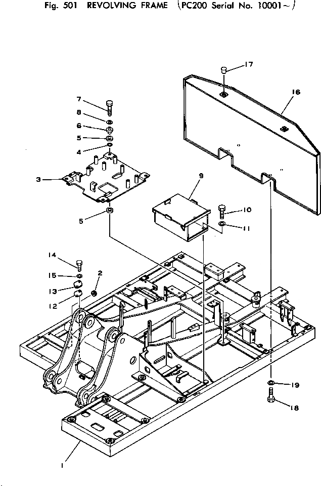 Схема запчастей Komatsu PC200-1 - ОСНОВНАЯ РАМА ОСНОВНАЯ РАМА И КАБИНА