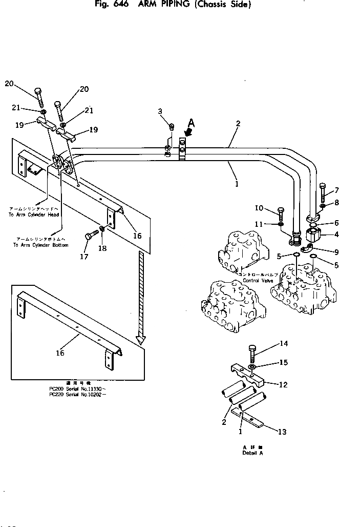 Схема запчастей Komatsu PC200-1 - РУКОЯТЬ ТРУБЫ (ШАССИ) УПРАВЛ-Е РАБОЧИМ ОБОРУДОВАНИЕМ