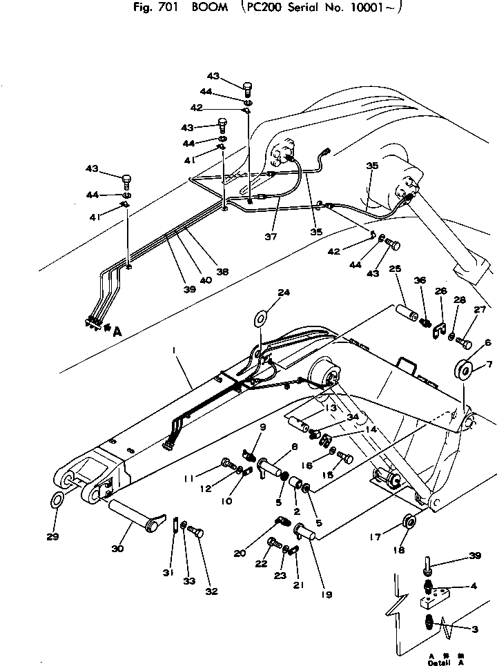 Схема запчастей Komatsu PC200-1 - СТРЕЛА РАБОЧЕЕ ОБОРУДОВАНИЕ