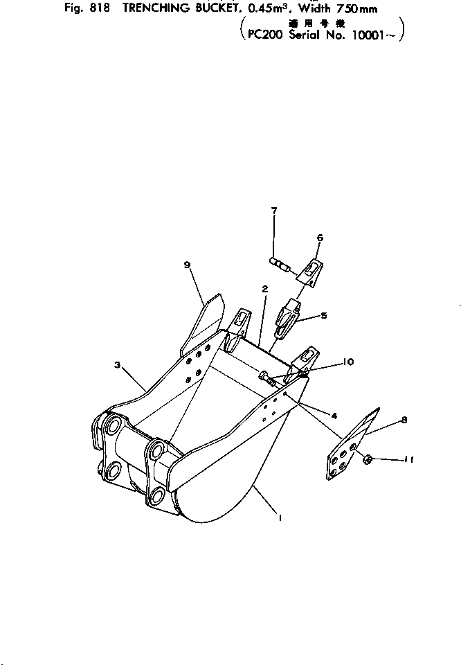 Схема запчастей Komatsu PC200-1 - TRENCHING КОВШ¤ .M¤ ШИР. 7MM ОПЦИОННЫЕ КОМПОНЕНТЫ
