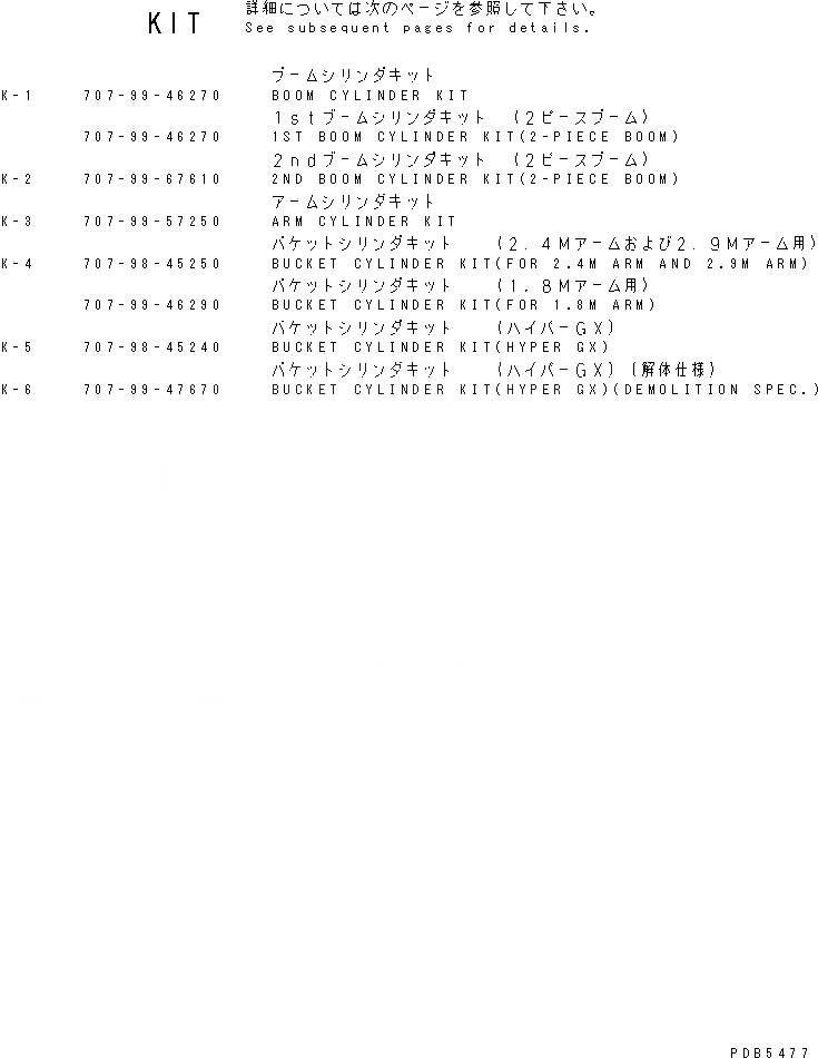 Схема запчастей Komatsu PC200-6H - РЕМ. КОМПЛЕКТЫ (ЦИЛИНДР)(№9999-9) ОСНОВН. КОМПОНЕНТЫ И РЕМКОМПЛЕКТЫ