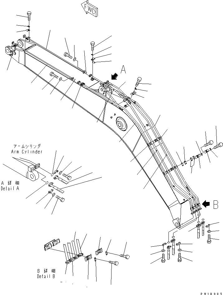 Схема запчастей Komatsu PC200-7 - СТРЕЛА УСИЛЕНН. (С ДОПОЛН. ГИДРОЛИНИЕЙ) (ЦИЛИНДР РУКОЯТИPIPNG И ЦИЛИНДР КОВША ТРУБЫ)(№-) РАБОЧЕЕ ОБОРУДОВАНИЕ