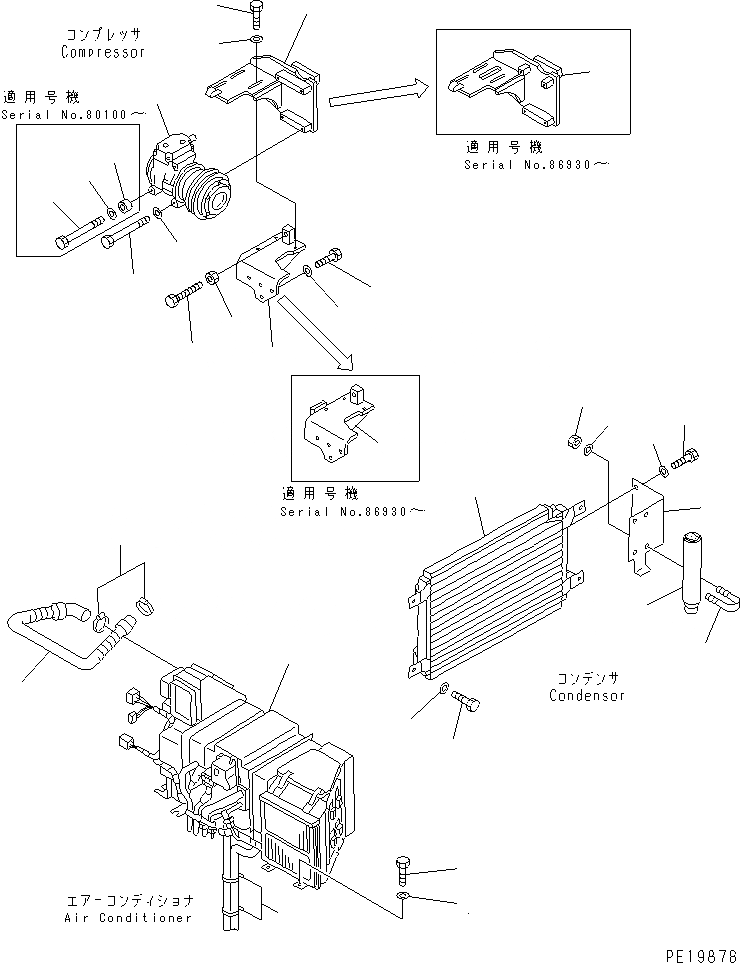 Схема запчастей Komatsu PC200-6J - КОНДИЦ. ВОЗДУХА (БЛОК)(№8-98) КАБИНА ОПЕРАТОРА И СИСТЕМА УПРАВЛЕНИЯ
