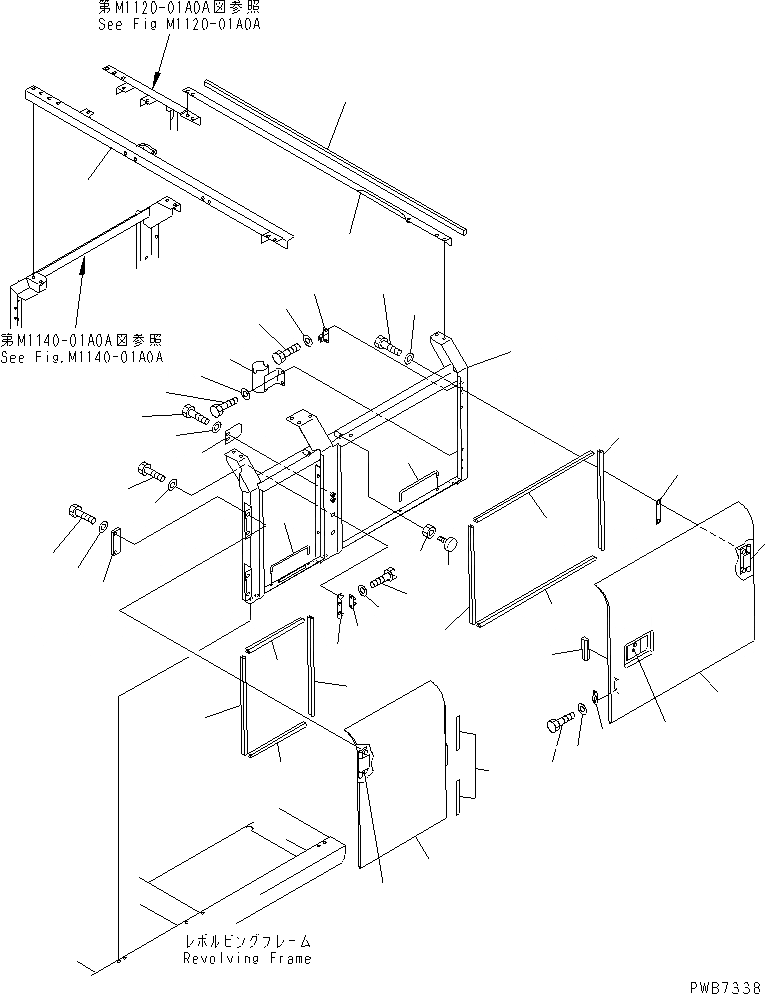 Схема запчастей Komatsu PC200-6J - ЛЕВ. ДВЕРЬ (ДВЕРЬ) (С F.O.P.S.) (КАБИНА)(№98-) ЧАСТИ КОРПУСА