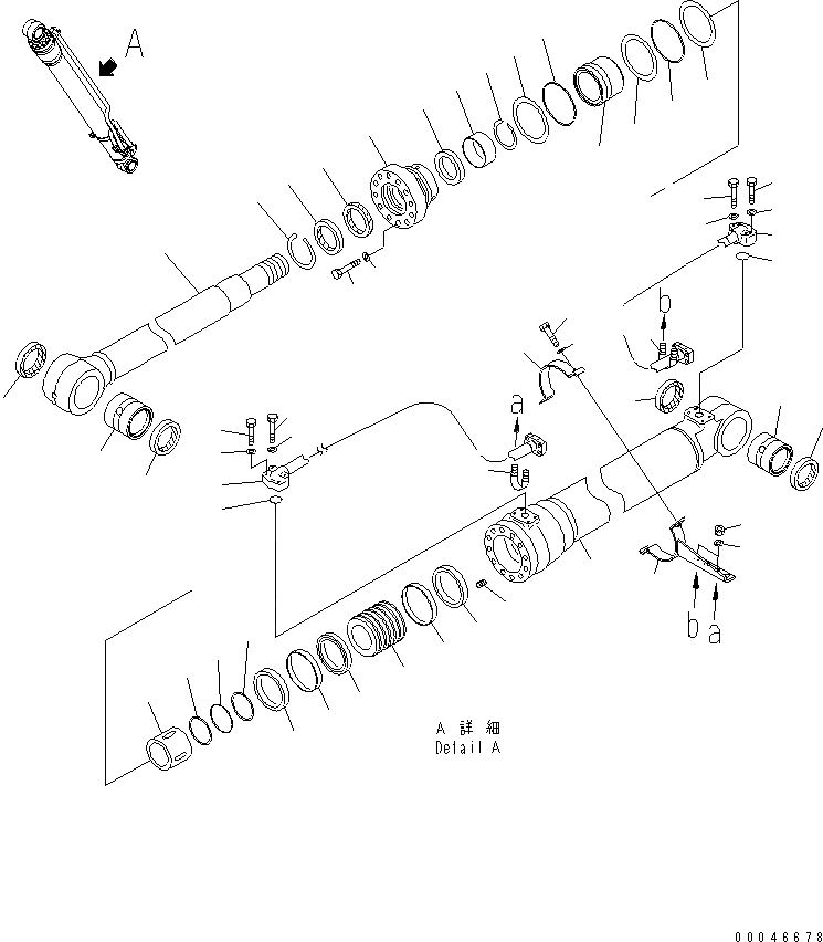 Схема запчастей Komatsu PC200-8 - ЦИЛИНДР СТРЕЛЫ(ПРАВ.) (СИСТЕМА СМАЗКИ 100 ЧАС.) ОСНОВН. КОМПОНЕНТЫ И РЕМКОМПЛЕКТЫ