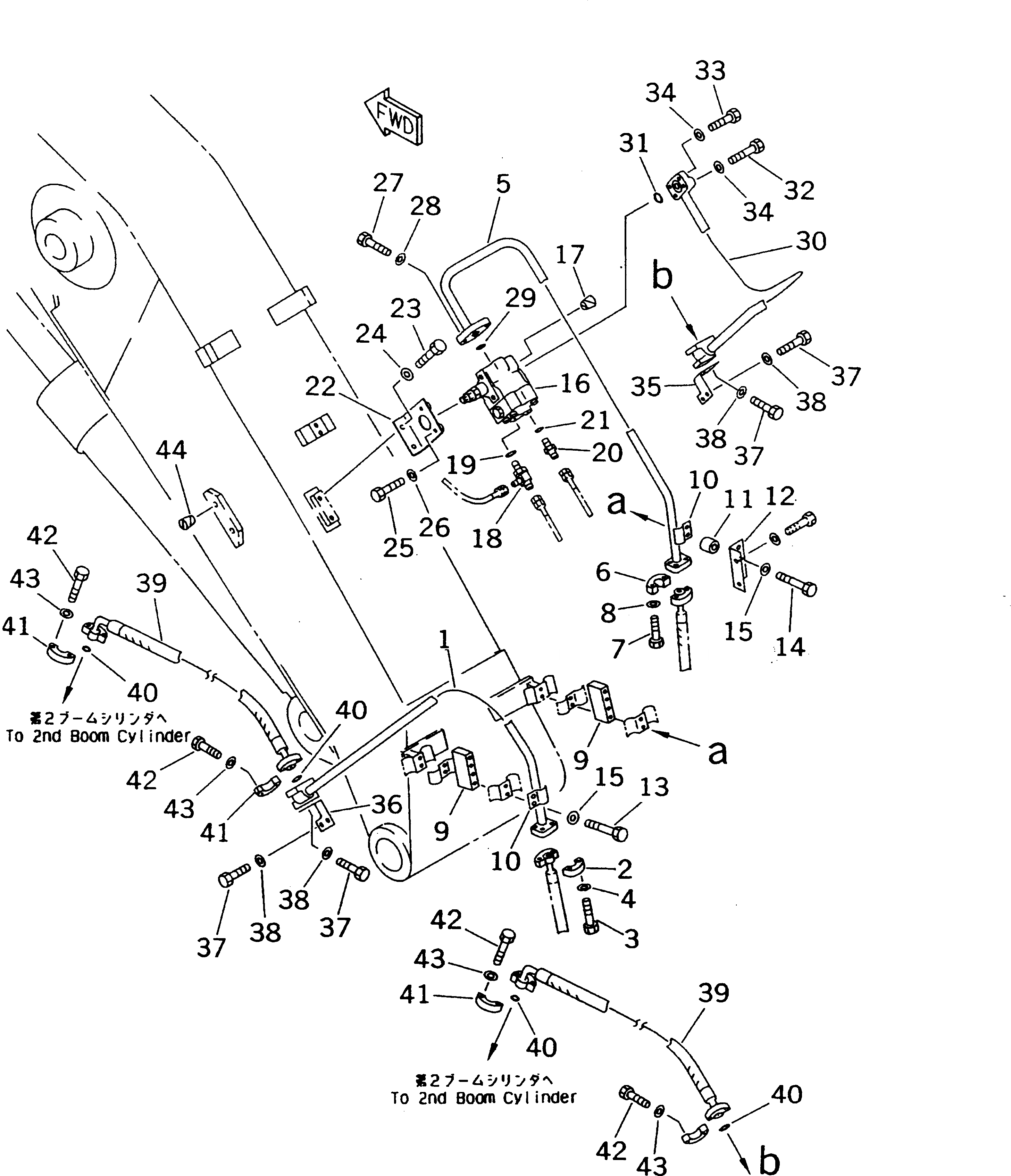 Схема запчастей Komatsu PC200-6S - СТРЕЛА (ЛИНИЯ ЦИЛИНДРА) (2-СЕКЦИОНН. СТРЕЛА)(№9999-) РАБОЧЕЕ ОБОРУДОВАНИЕ