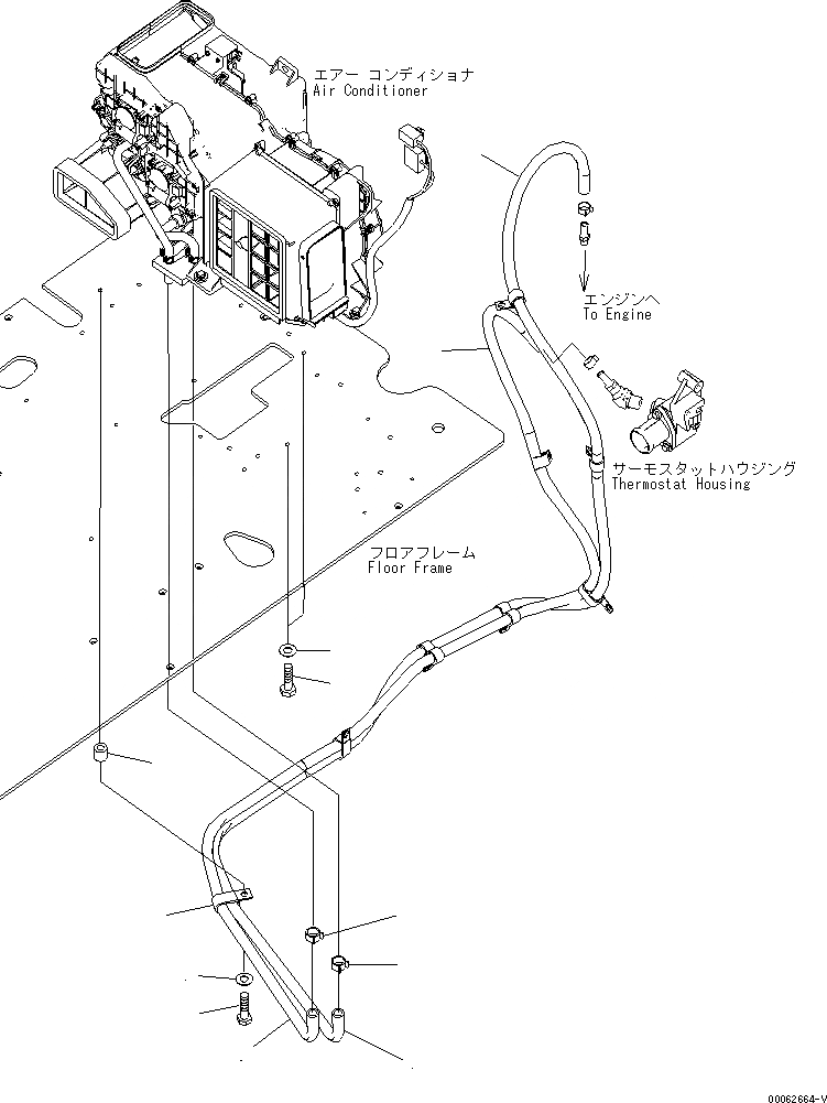 Схема запчастей Komatsu PC200-8 - КАБИНА (ПОЛ) (ШЛАНГИ ОБОГРЕВАТЕЛЯ) (С ОБОГРЕВ-ЛЕМ)(№-) КАБИНА ОПЕРАТОРА И СИСТЕМА УПРАВЛЕНИЯ