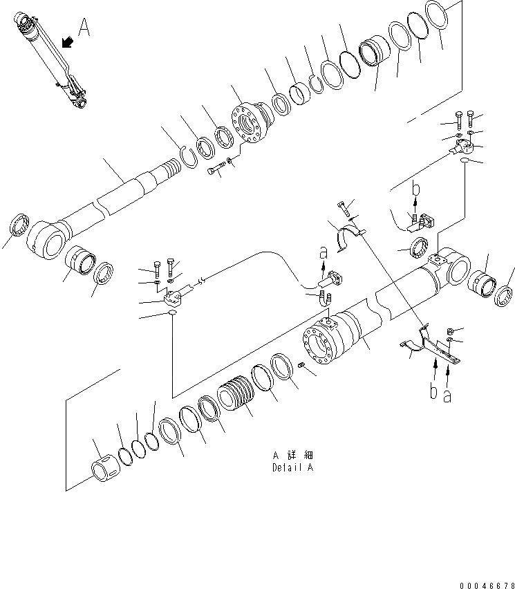 Схема запчастей Komatsu PC200-8 - ЦИЛИНДР СТРЕЛЫ(ПРАВ.) (СИСТЕМА СМАЗКИ 100 ЧАС.)(№-) ОСНОВН. КОМПОНЕНТЫ И РЕМКОМПЛЕКТЫ
