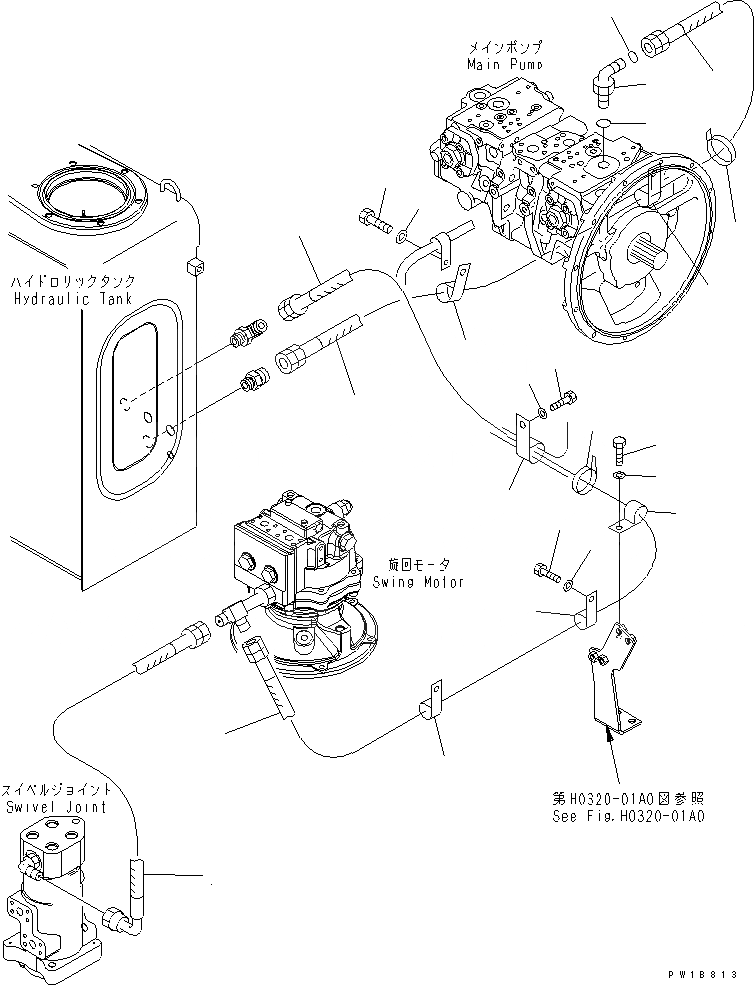 Схема запчастей Komatsu PC200-7 - ДРЕНАЖН. ТРУБЫ ГИДРАВЛИКА