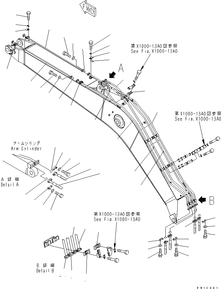 Схема запчастей Komatsu PC200-7-AP - СТРЕЛА УСИЛЕНН. (С ДОПОЛН. ГИДРОЛИНИЕЙ) (ЦИЛИНДР РУКОЯТИ И ЦИЛИНДР КОВША) (ДЛЯ ПОДЪЕМА РУКОЯТИ) РАБОЧЕЕ ОБОРУДОВАНИЕ