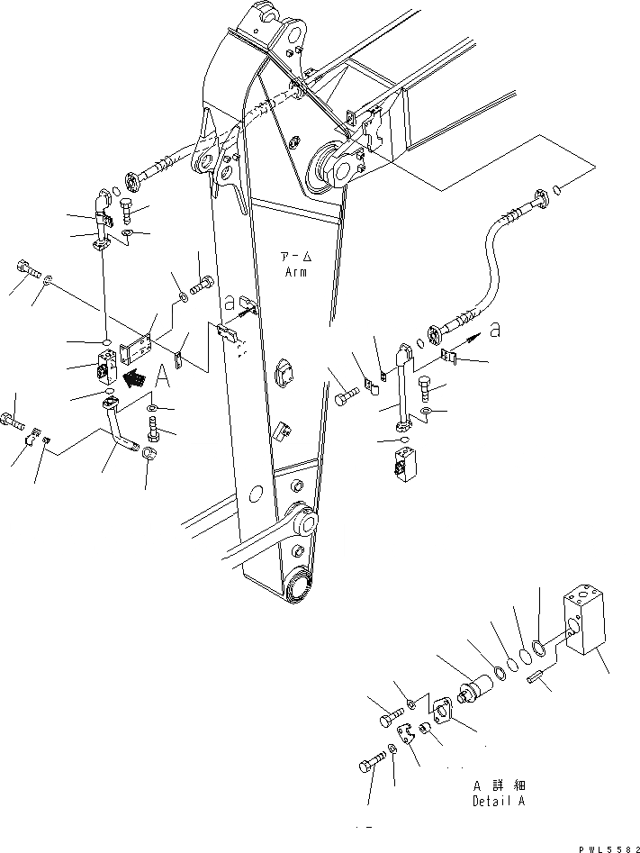 Схема запчастей Komatsu PC200-7-AA - РУКОЯТЬ (.M) (ДОПОЛН. ГИДРОЛИНИЯ) (ПРАВ.) РАБОЧЕЕ ОБОРУДОВАНИЕ