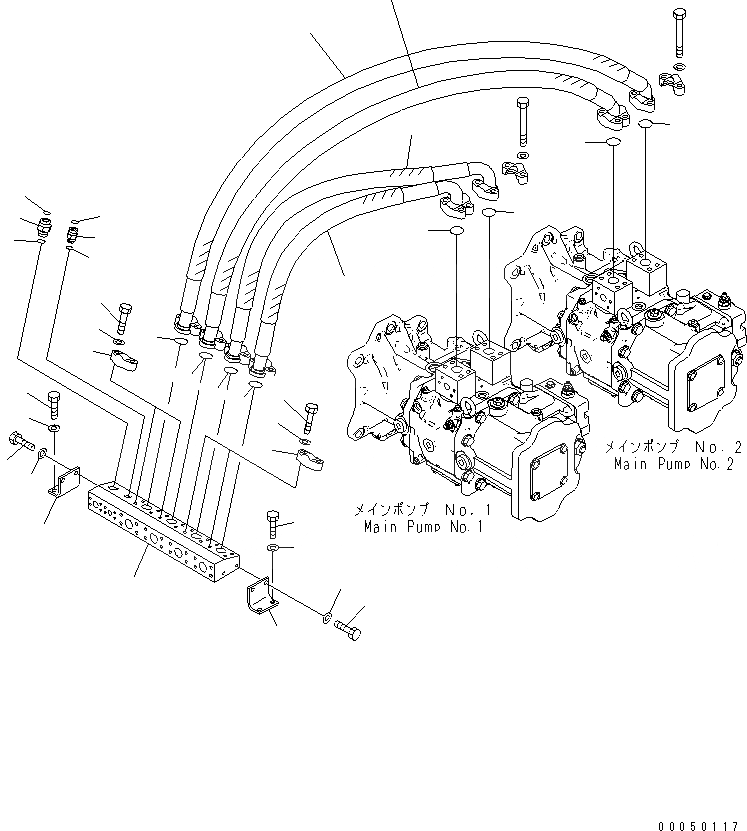 Схема запчастей Komatsu PC2000-8 - ПОДАЮЩ. ТРУБЫ (НАСОС - БЛОК)(№-) ГИДРАВЛИКА