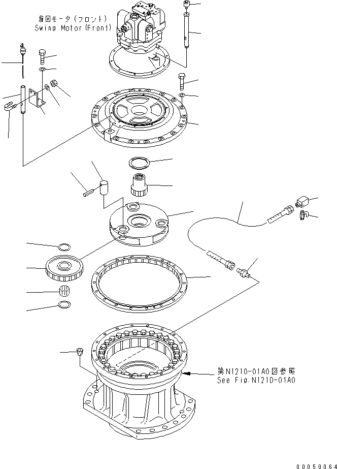 Схема запчастей Komatsu PC2000-8 - МЕХАНИЗМ ПОВОРОТА (ПЕРЕДН.) (1 НЕСУЩИЙ ЭЛЕМЕНТ¤ ДРЕНАЖН. И GAUGE)(№-) ПОВОРОТН. КРУГ И КОМПОНЕНТЫ