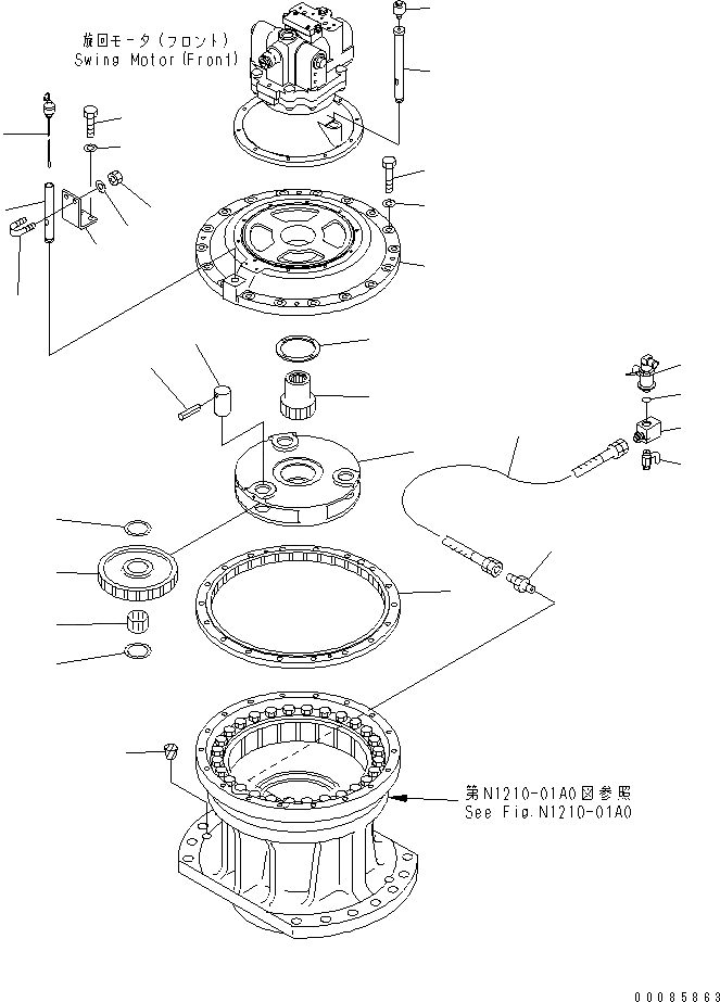 Схема запчастей Komatsu PC2000-8 - МЕХАНИЗМ ПОВОРОТА (ПЕРЕДН.) (2 НЕСУЩИЙ ЭЛЕМЕНТ И ШЕСТЕРНЯ) (SERVICE ЦЕНТР.)(№-) ПОВОРОТН. КРУГ И КОМПОНЕНТЫ