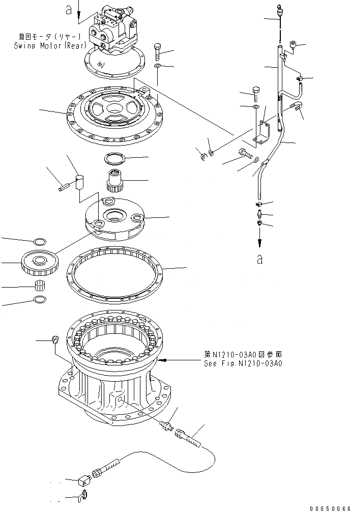 Схема запчастей Komatsu PC2000-8 - МЕХАНИЗМ ПОВОРОТА (ЗАДН.) (1 НЕСУЩИЙ ЭЛЕМЕНТ¤ ДРЕНАЖН. И GAUGE)(№-) ПОВОРОТН. КРУГ И КОМПОНЕНТЫ