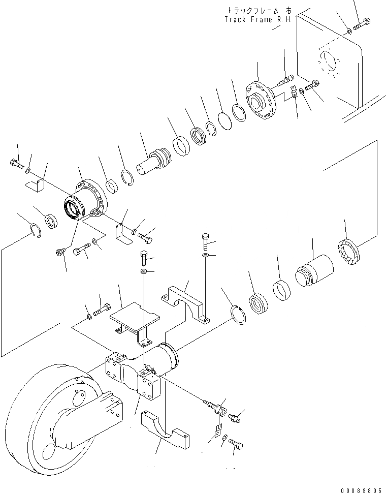 Схема запчастей Komatsu PC2000-8 - ОПОРНЫЙ ЭЛЕМЕНТ ЛЕНИВЦА (ПРАВ.)(№-) ХОДОВАЯ
