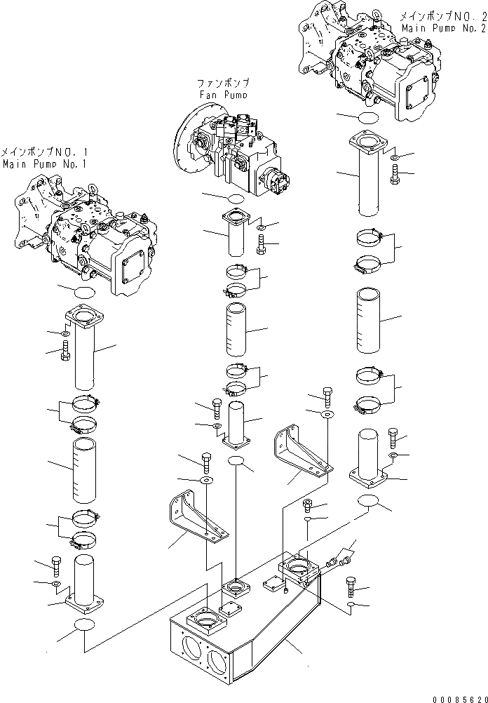 Схема запчастей Komatsu PC2000-8 - ВСАСЫВ. ТРУБЫ (ДВИГАТЕЛЬ)(№7-) ГИДРАВЛИКА
