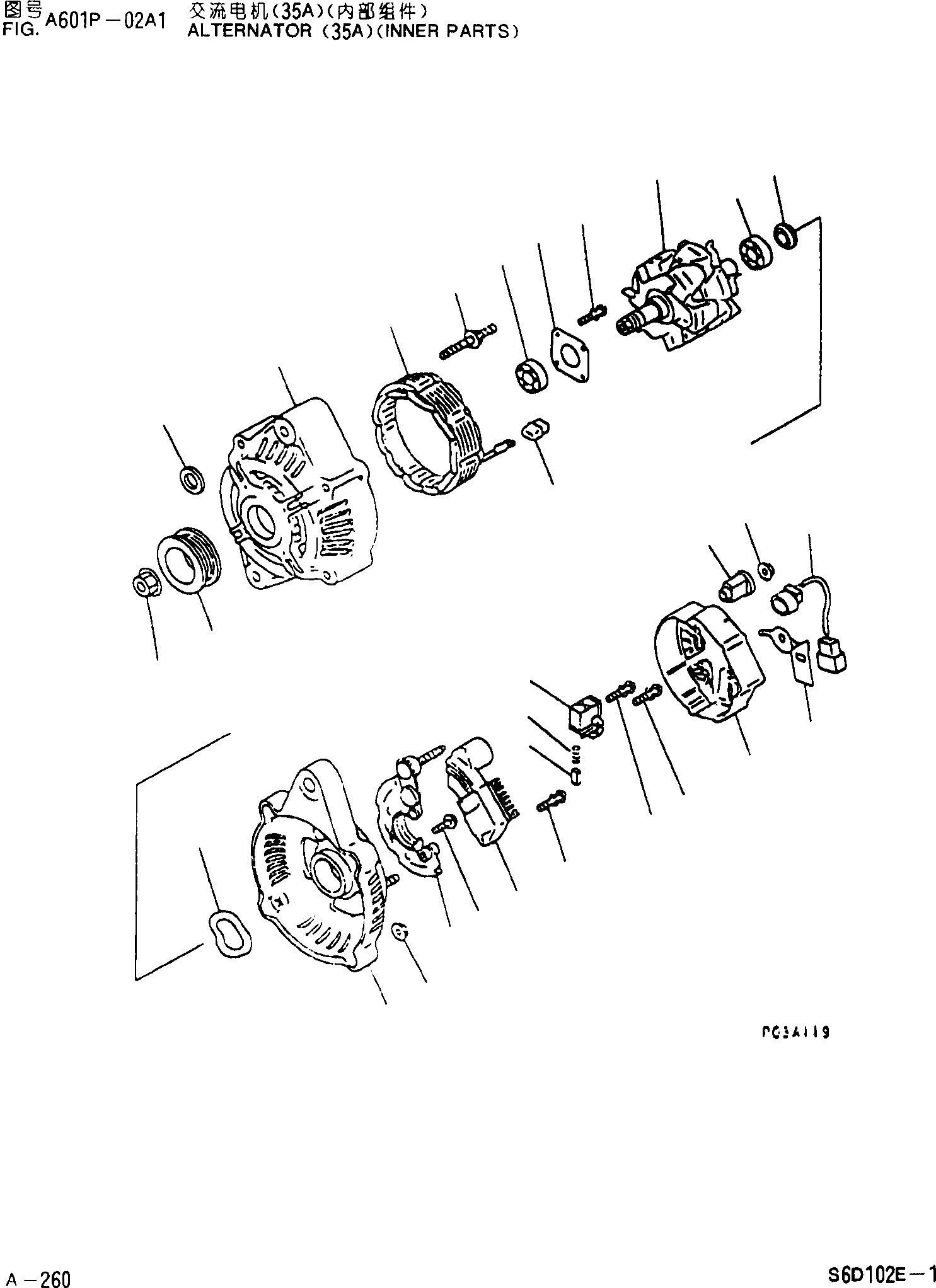 Схема запчастей Komatsu PC200-6 - ГЕНЕРАТОР(A)(ВНУТР. ЧАСТИ) ДВИГАТЕЛЬ SDE-C ДВИГАТЕЛЬ NO. 8 И UP]
