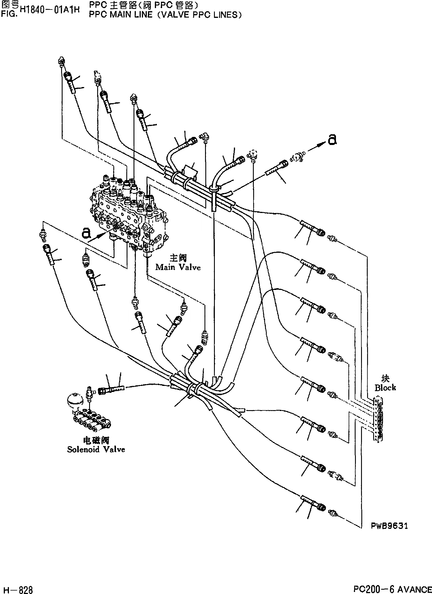 Схема запчастей Komatsu PC200-6 - ОСНОВН. ЛИНИЯ PPC(КЛАПАН ЛИНИИ PPCS) H [ГИДРАВЛИКА]