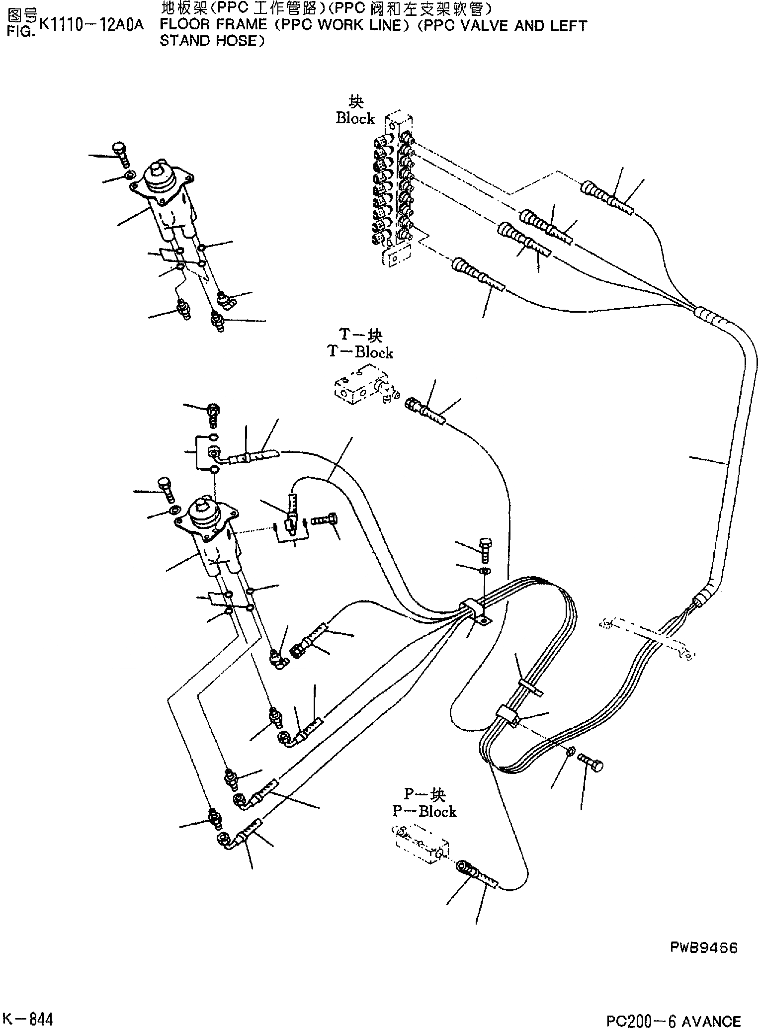 Схема запчастей Komatsu PC200-6 - ОСНОВН. КОНСТРУКЦИЯ (РАБОЧАЯ ЛИНИЯ PPCS)(КЛАПАН PPCAND ПАТРУБКИ ЛЕВОЙ СТОЙКИ) K [КАБИНА ОПЕРАТОРА И СИСТЕМА УПРАВЛЕНИЯ]
