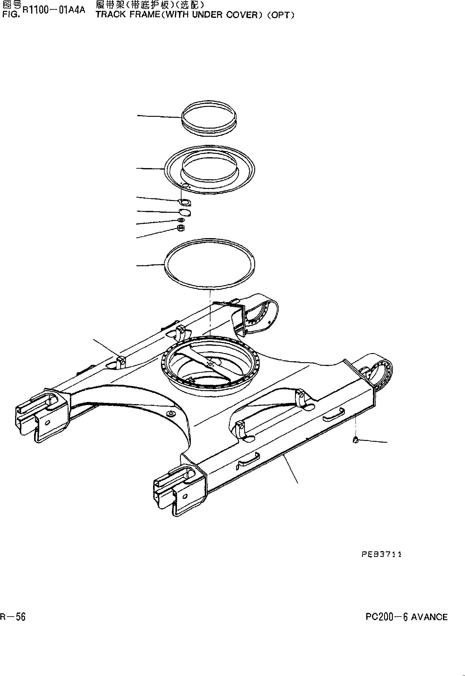 Схема запчастей Komatsu PC200-6 - ГУСЕНИЦЫ FRAMD(С КРЫШКОЙ)(LC)(ОПЦИОНН.) R [ХОДОВАЯ]