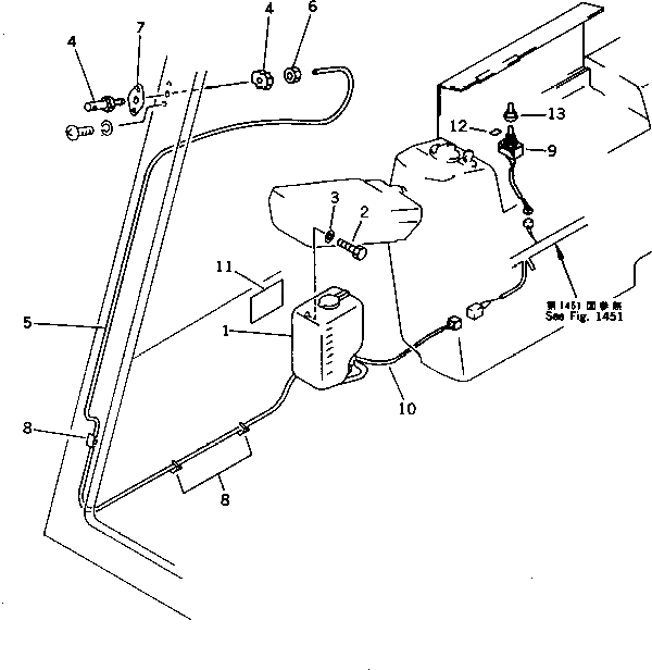 Схема запчастей Komatsu PC200LC-5S - ОМЫВАТЕЛЬ СТЕКЛА (ДЛЯ УДЛИНН. РЫЧАГ УПРАВЛ-Е) ЧАСТИ КОРПУСА
