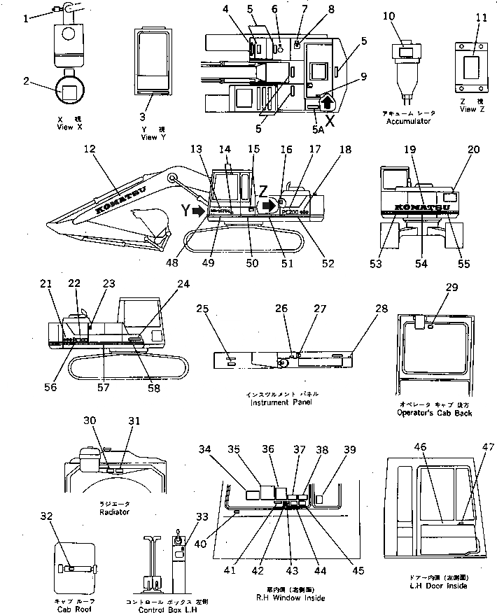 Схема запчастей Komatsu PC200LC-3 - МАРКИРОВКА(ПОРТУГАЛ.-АНГЛ.)(ДЛЯ WRIST УПРАВЛ-Е)(W/O АВТОМАТИЧ. DECEL.¤ПОВОРОТН. MECHA.ТОРМОЗ.)(W/-STAGE) СПЕЦ. APPLICATION ЧАСТИ¤ МАРКИРОВКА¤ ИНСТРУМЕНТ И РЕМКОМПЛЕКТЫ