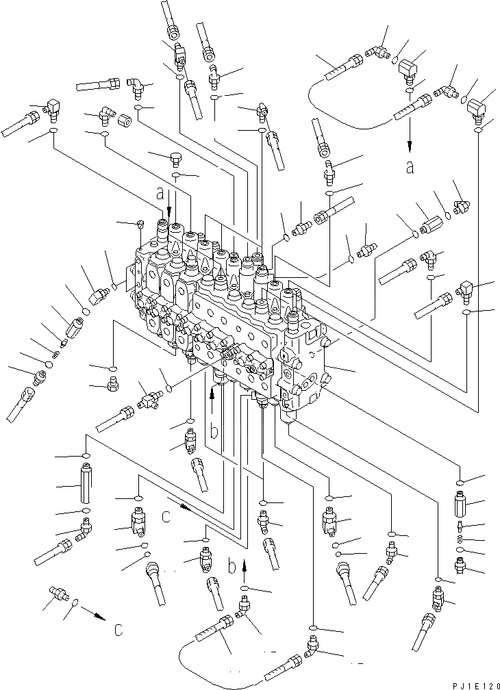 Схема запчастей Komatsu PC200LC-6S - ОСНОВН. КЛАПАН (СОЕДИНИТЕЛЬН. ЧАСТИ) (2 ЧАСТИ СТРЕЛА И ROTATION РУКОЯТЬ)(№9-) ГИДРАВЛИКА