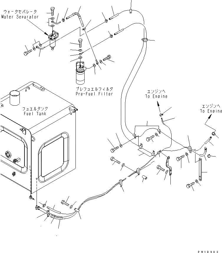 Схема запчастей Komatsu PC200LC-7 - ТОПЛИВОПРОВОД. (С ТОПЛИВН. ПРЕФИЛЬТРОМ И ВОДООТДЕЛИТЕЛЕМ)(№-) ТОПЛИВН. БАК. AND КОМПОНЕНТЫ