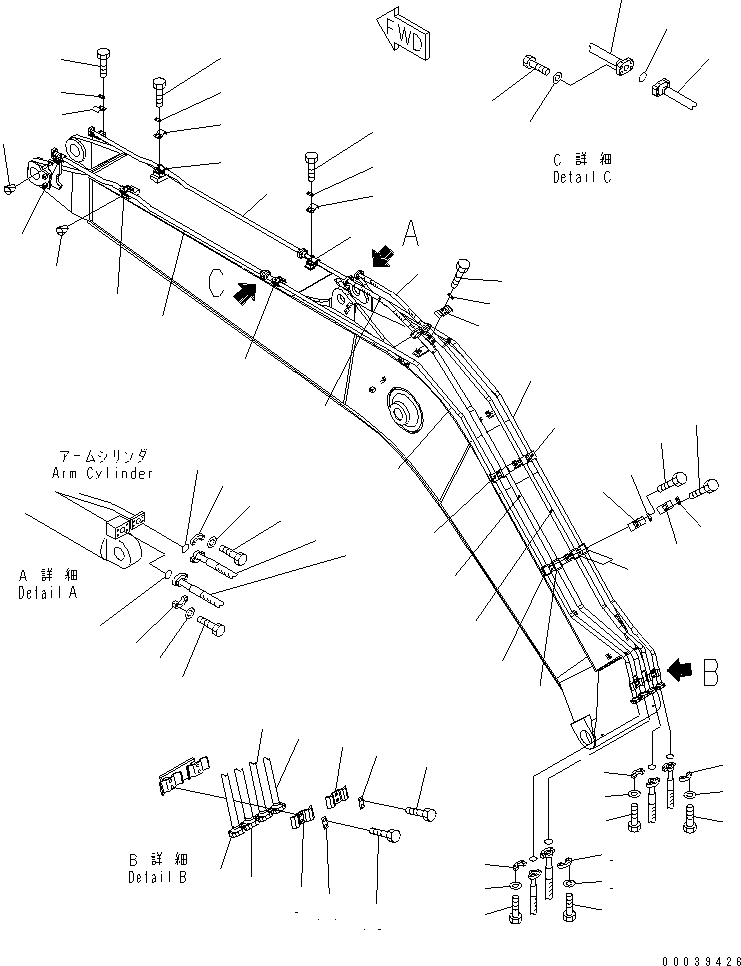 Схема запчастей Komatsu PC200LC-7 - СТРЕЛА (ЦИЛИНДР РУКОЯТИТРУБЫ И ЦИЛИНДР КОВША ТРУБЫ) (МОРОЗОУСТОЙЧИВ. СПЕЦИФ-Я (-))(№7-) РАБОЧЕЕ ОБОРУДОВАНИЕ