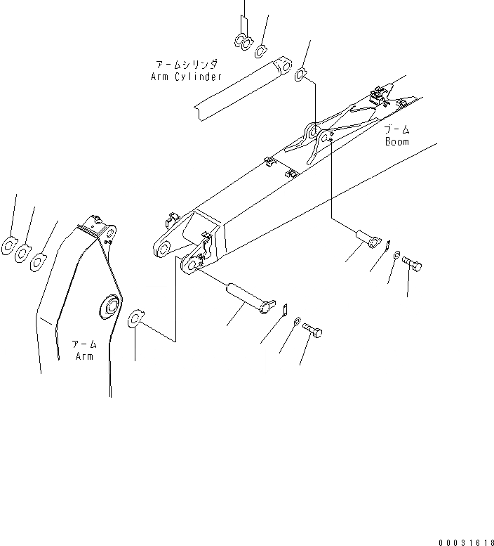Схема запчастей Komatsu PC200LC-7 - СТРЕЛА (ВЕРХН. ПАЛЕЦ И НИЖН. ПАЛЕЦ) (ДЛЯ SUPER УДЛИНН. РУКОЯТЬ И СТРЕЛА) (M)(№88-) РАБОЧЕЕ ОБОРУДОВАНИЕ