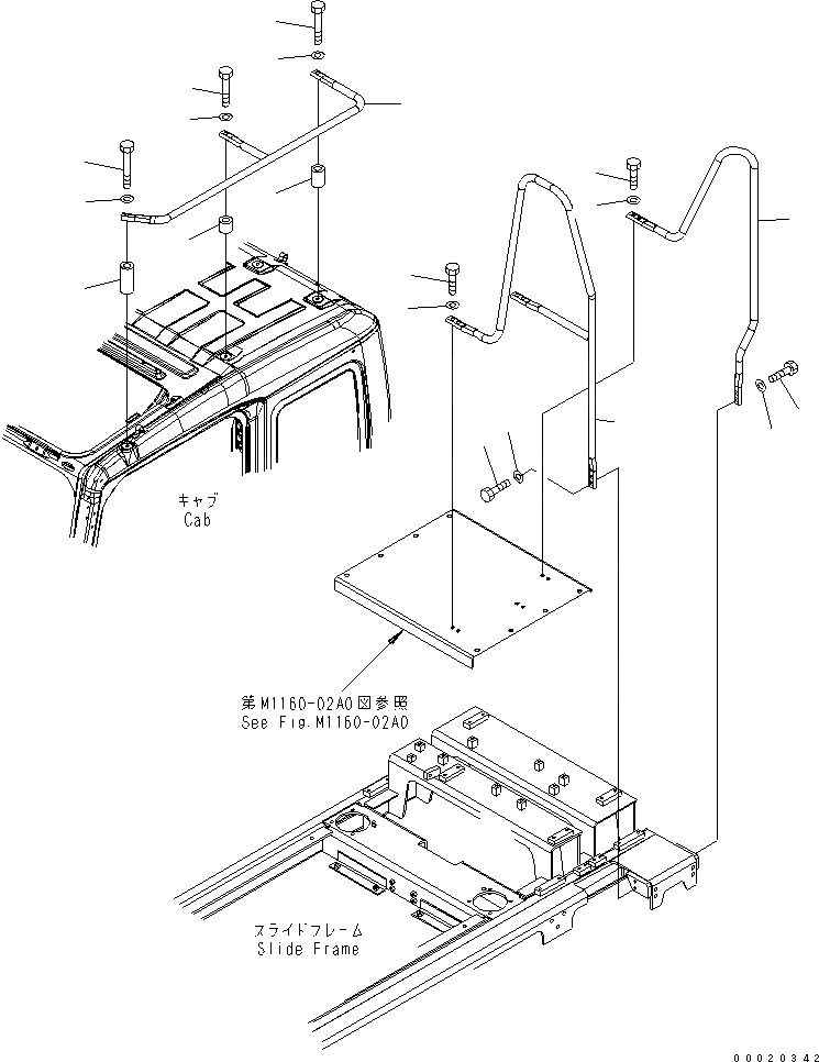Схема запчастей Komatsu PC200SC-7-M1 - ПЕРЕГОРОДКА. (ПОРУЧНИ) ЧАСТИ КОРПУСА