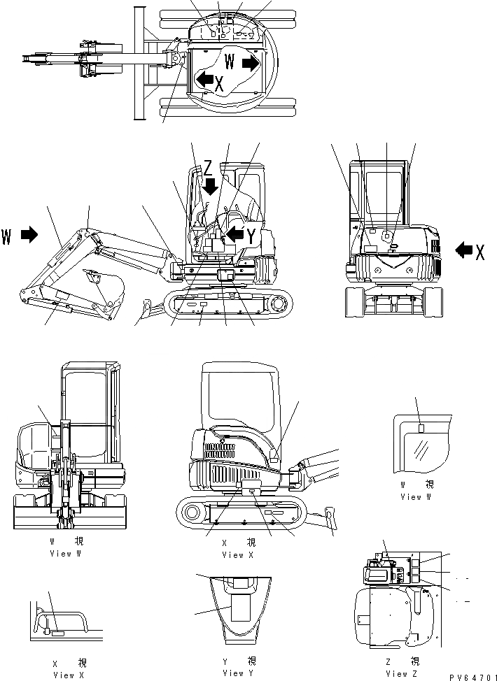 Схема запчастей Komatsu PC20MR-1 - МАРКИРОВКА (С КАБИНОЙ) (ЯПОН.) МАРКИРОВКА