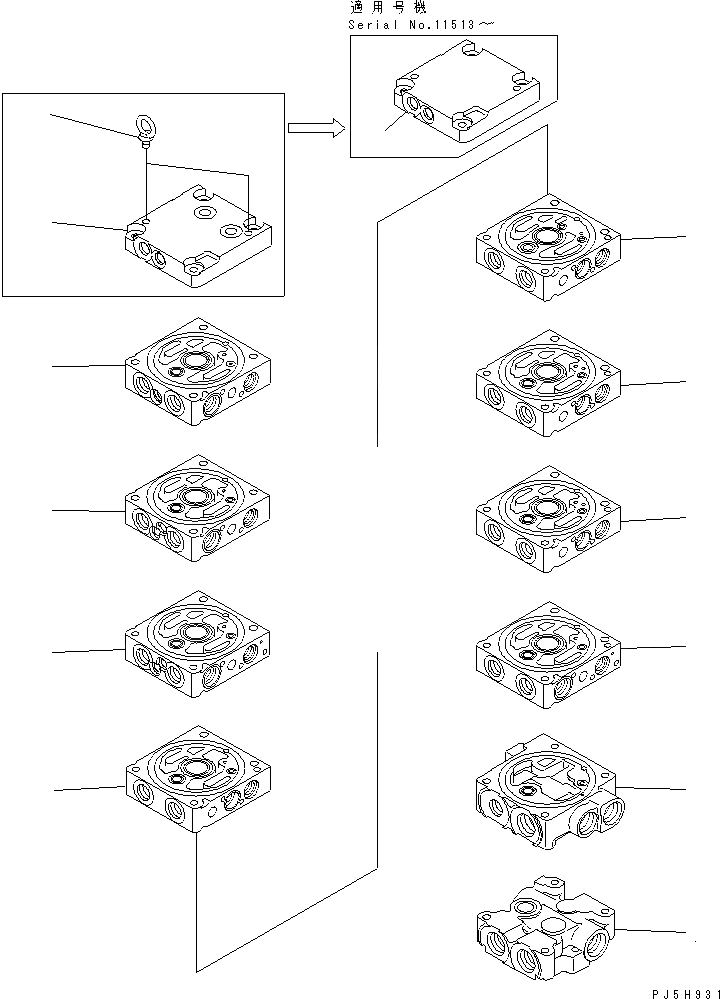 Схема запчастей Komatsu PC20MR-1 - ОСНОВН. КЛАПАН (8-КЛАПАН) (/) ОСНОВН. КОМПОНЕНТЫ И РЕМКОМПЛЕКТЫ