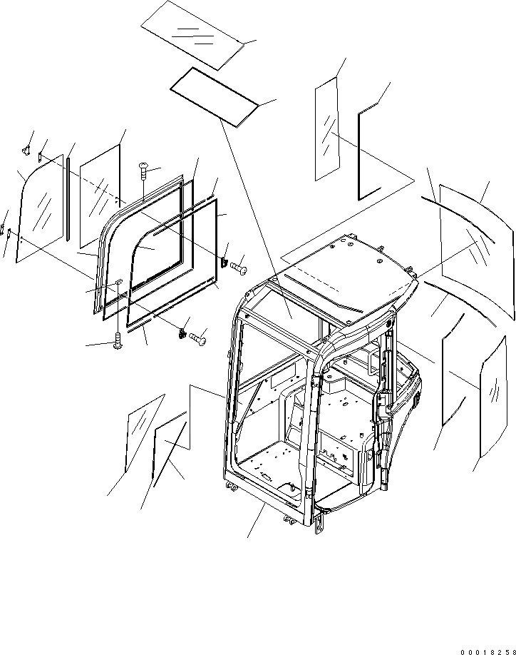 Схема запчастей Komatsu PC20MR-2-B - КАБИНА (/8) (ОКНА) КАБИНА ОПЕРАТОРА И СИСТЕМА УПРАВЛЕНИЯ