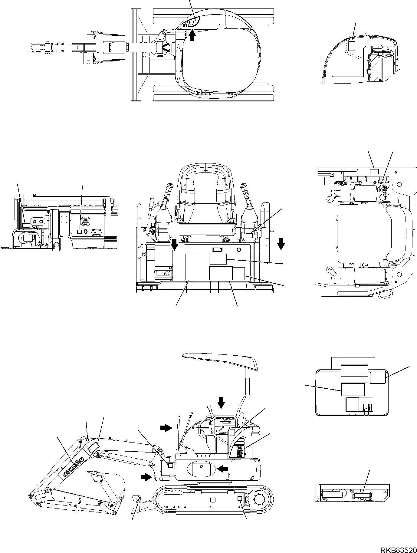 Схема запчастей Komatsu PC20MR-2 - МАРКИРОВКА (НАВЕС) (/) МАРКИРОВКА