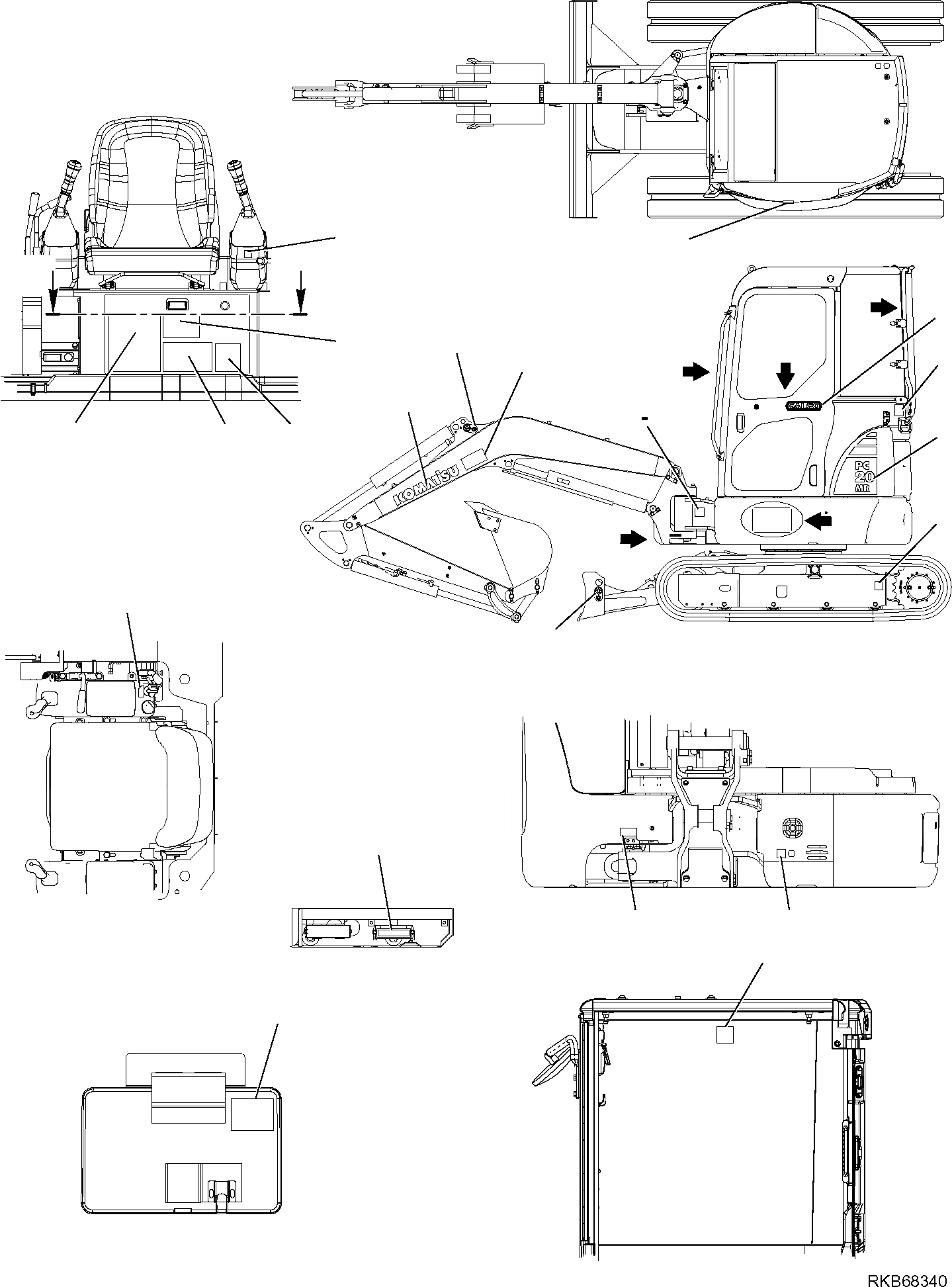 Схема запчастей Komatsu PC20MR-2 - МАРКИРОВКА (КАБИНА) (/) МАРКИРОВКА