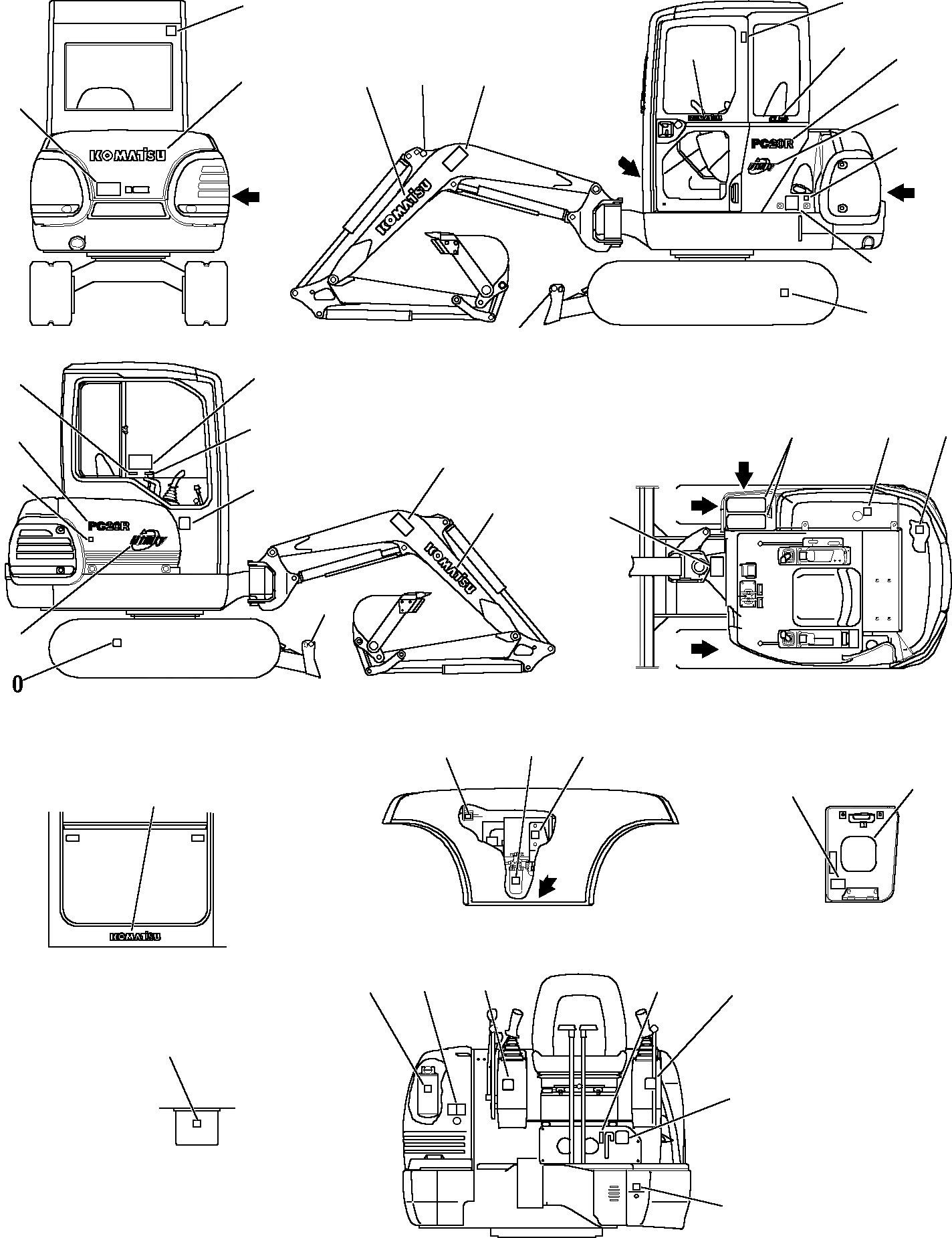 Схема запчастей Komatsu PC20R-8 - МАРКИРОВКА (КАБИНА) МАРКИРОВКА