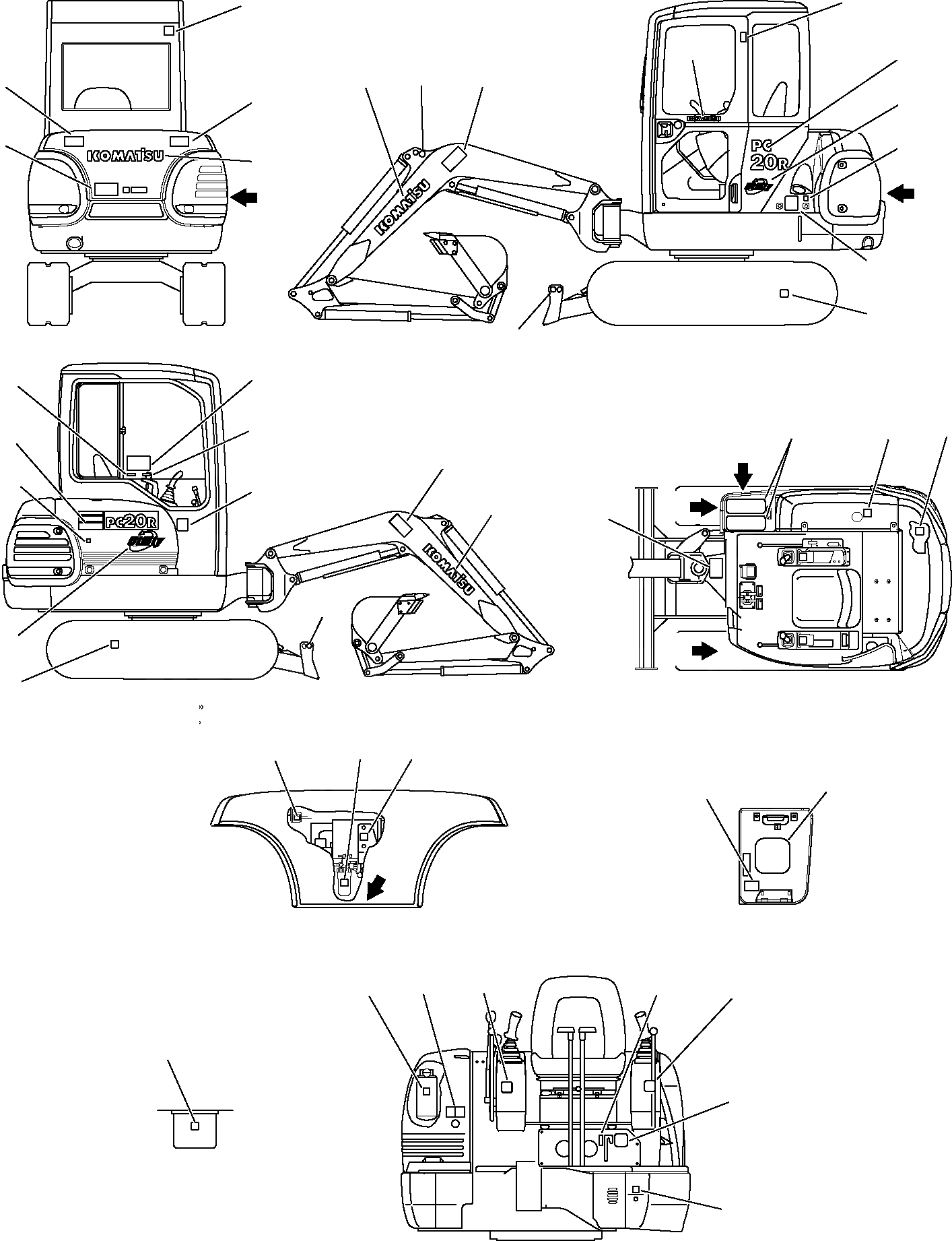 Схема запчастей Komatsu PC20R-8 - МАРКИРОВКА (КАБИНА) МАРКИРОВКА