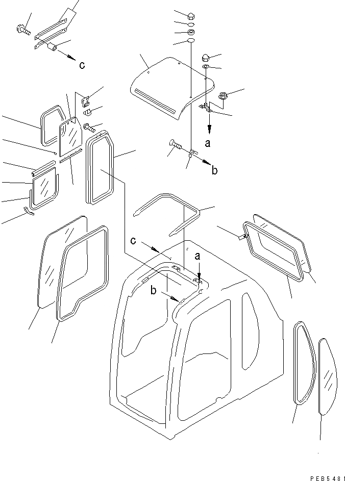 Схема запчастей Komatsu PC210-6G - КАБИНА (ОКНА И ВЕНТИЛЯТОР В КРЫШЕ) (ПРОЗРАЧН. КРЫША)(№98-) ОСНОВН. КОМПОНЕНТЫ И РЕМКОМПЛЕКТЫ