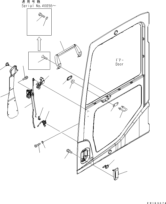 Схема запчастей Komatsu PC210-7-CA - КАБИНА (ЗАМОК ДВЕРИ)(№-) КАБИНА ОПЕРАТОРА И СИСТЕМА УПРАВЛЕНИЯ