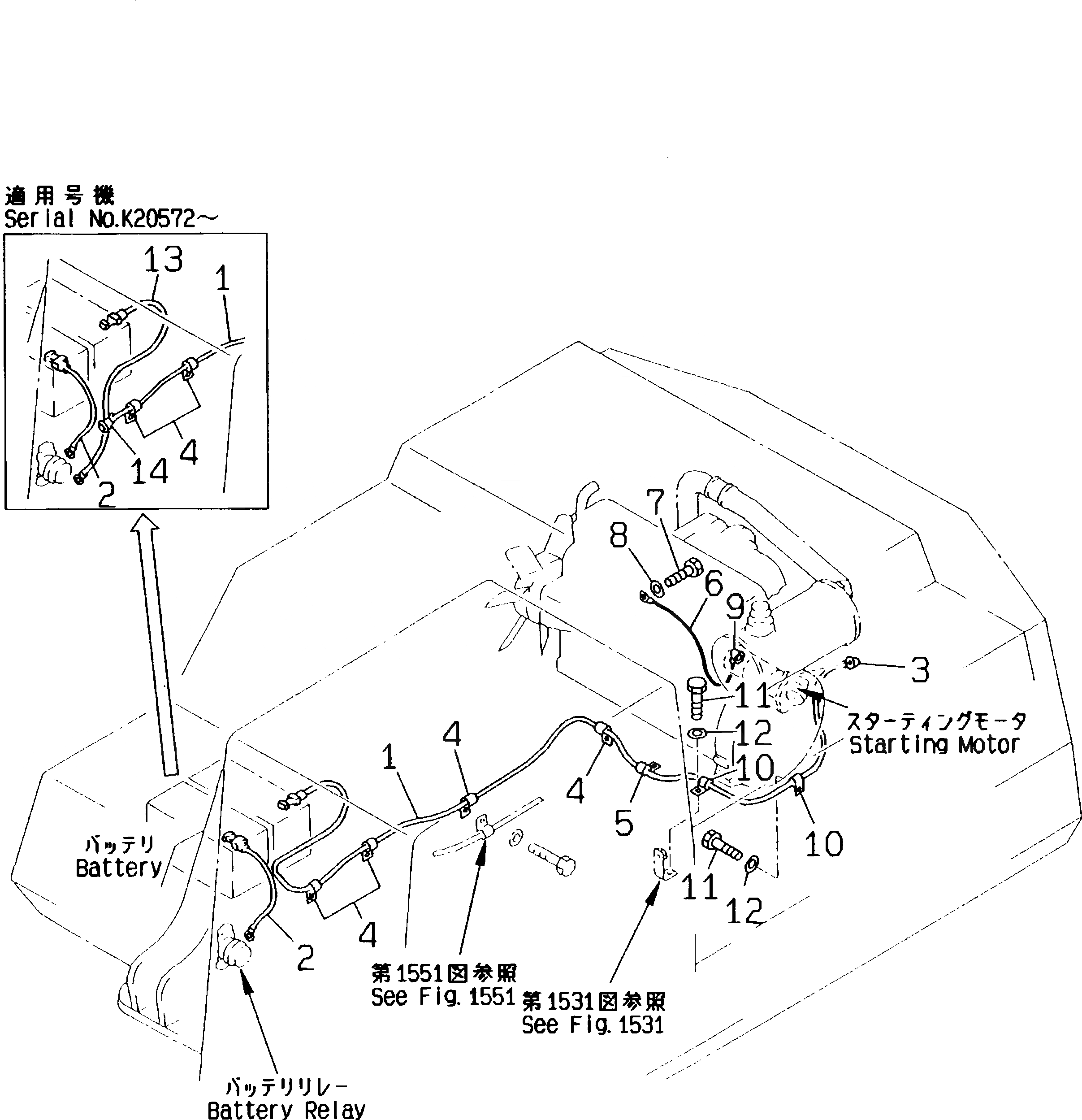 Схема запчастей Komatsu PC210-5K - ЭЛЕКТРИКА (ЭЛЕКТРОПРОВОДКА) (АККУМУЛЯТОР - ДВИГАТЕЛЬ)(№K-K9) КОМПОНЕНТЫ ДВИГАТЕЛЯ И ЭЛЕКТРИКА