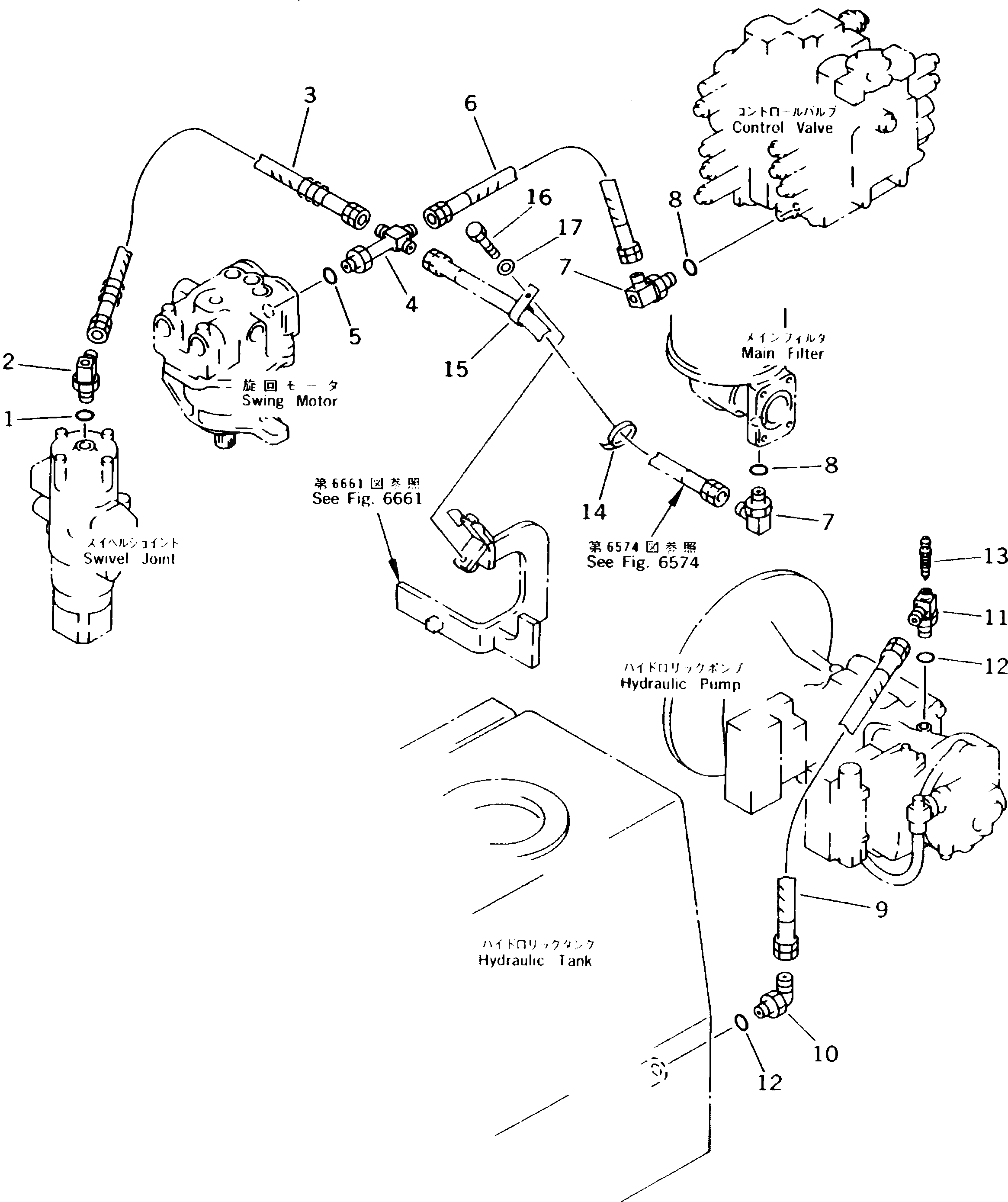 Схема запчастей Komatsu PC210-5K - ДРЕНАЖН. ТРУБЫ(№K7-) УПРАВЛ-Е РАБОЧИМ ОБОРУДОВАНИЕМ