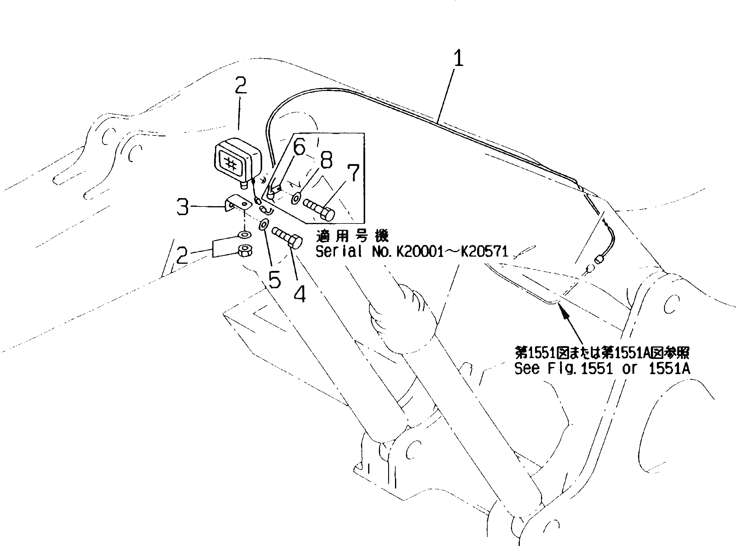 Схема запчастей Komatsu PC210-5K - ЛАМПА РАБОЧ. ОСВЕЩЕНИЯ (СТРЕЛА) РАБОЧЕЕ ОБОРУДОВАНИЕ (ЭКСКАВАТ.)