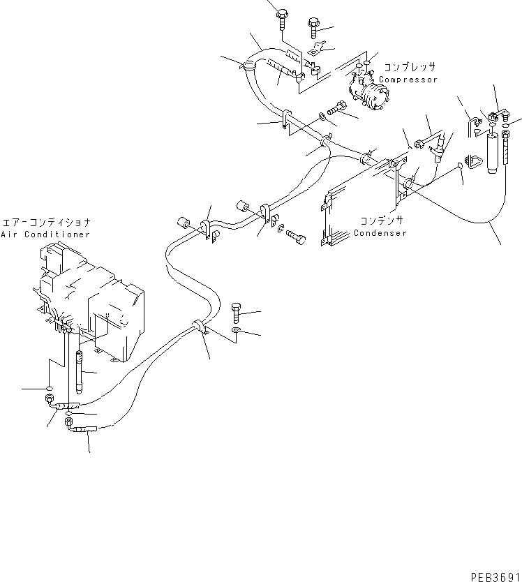 Схема запчастей Komatsu PC210-6 - КОНДИЦ. ВОЗДУХА (ЛИНИЯ ОХЛАЖДЕНИЯ)(№9-979) КАБИНА ОПЕРАТОРА И СИСТЕМА УПРАВЛЕНИЯ