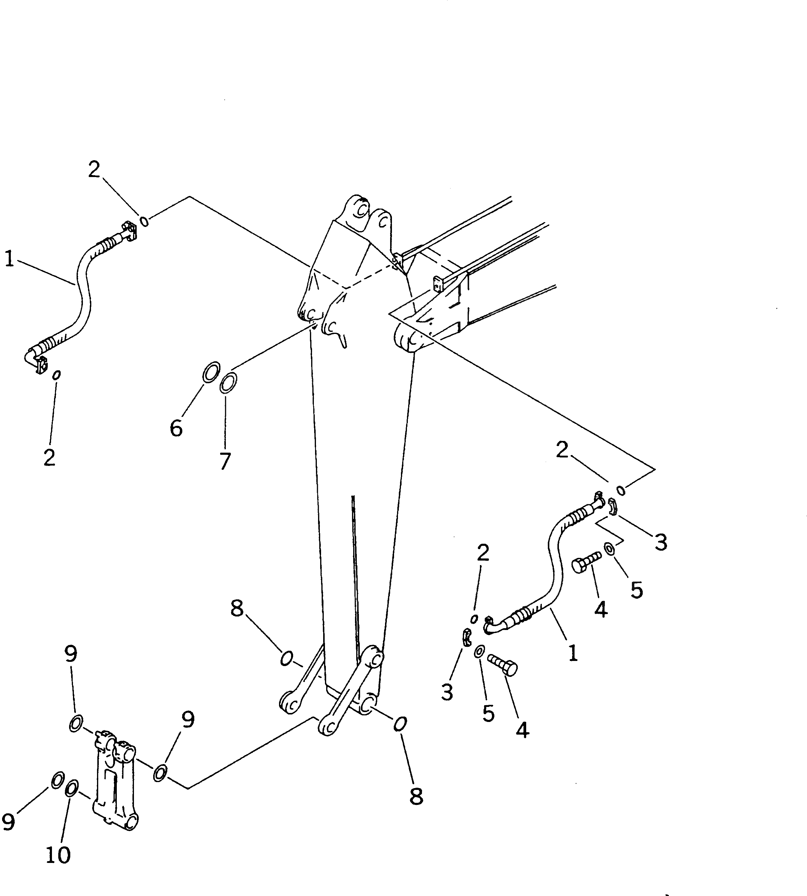 Схема запчастей Komatsu PC210-6 - РУКОЯТЬ (ПАТРУБКИ ЦИЛИНДРА КОВША И УПЛОТНЕНИЯ) РАБОЧЕЕ ОБОРУДОВАНИЕ